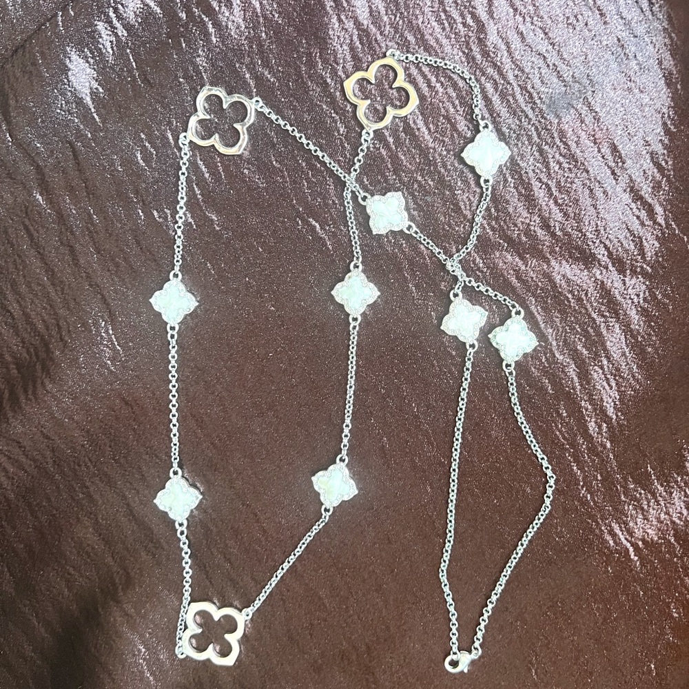 Long necklace with matching bracelet- silver and white